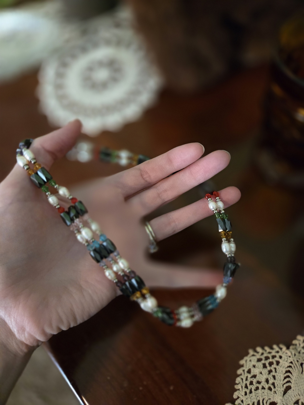 Magnet Multi-Color Beaded Necklace with Pearlescent Accents